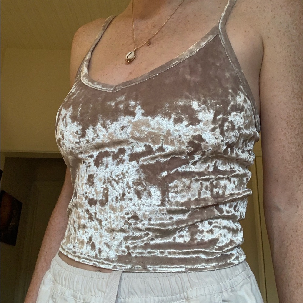 Crushed velvet beige tank top for festivals
